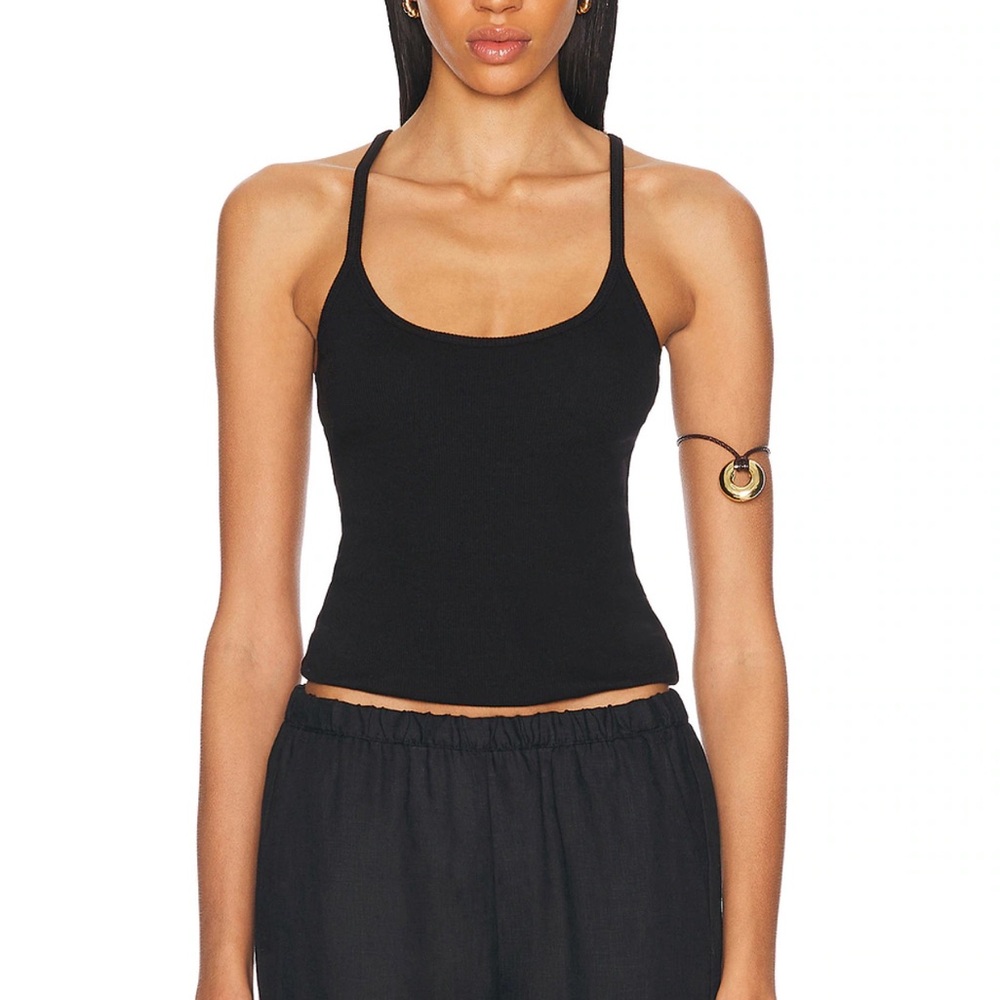 Enza Costa Cotton Rib U Tank in Black